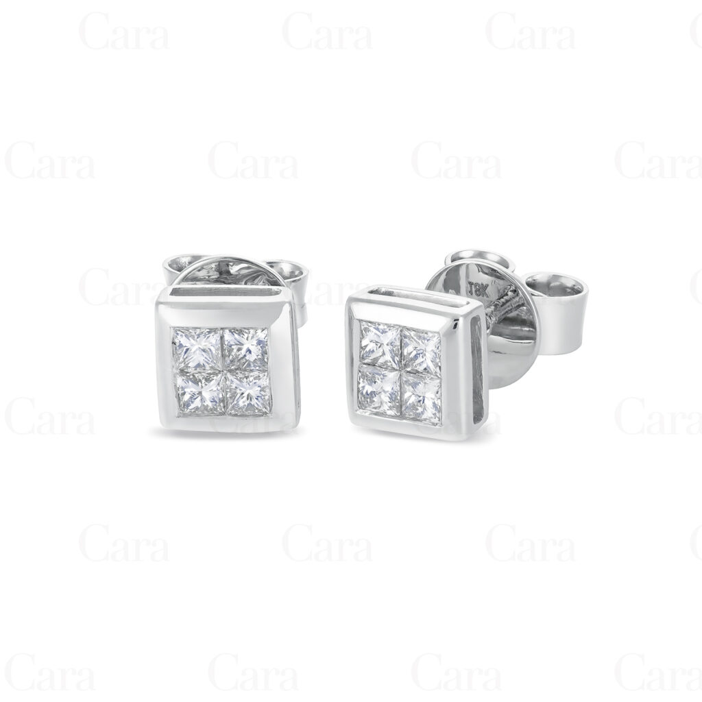 18K white gold princess cut diamond stud earrings