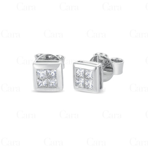18K white gold princess cut diamond stud earrings