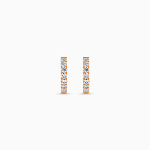 "18K rose gold huggie earrings with diamonds "