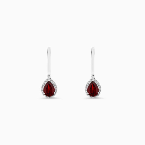 White gold garnet drop earrings with diamonds