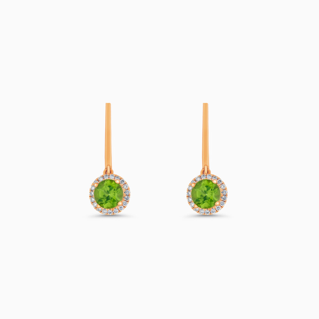 Rose gold peridot drop earrings with diamonds