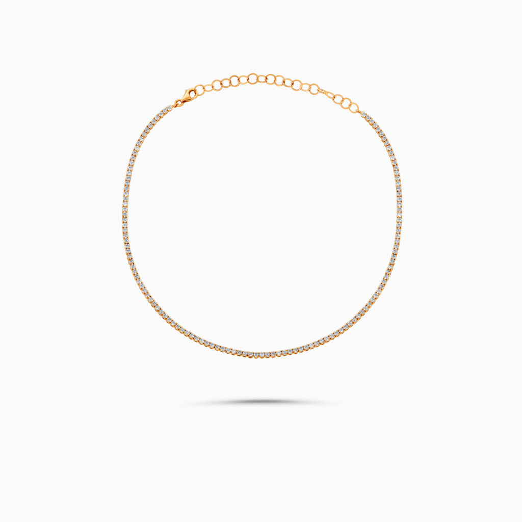 18K rose gold diamond tennis necklace