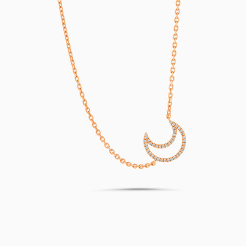 18K rose gold moon necklace with diamonds