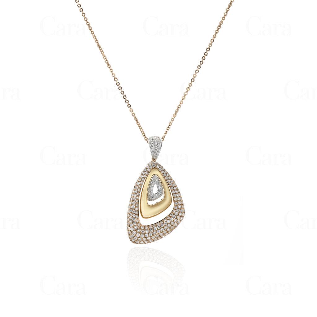 Three-tone diamond pendant in 18k gold