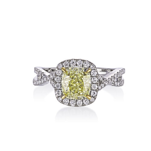 18K white gold cushion cut engagement ring with diamonds