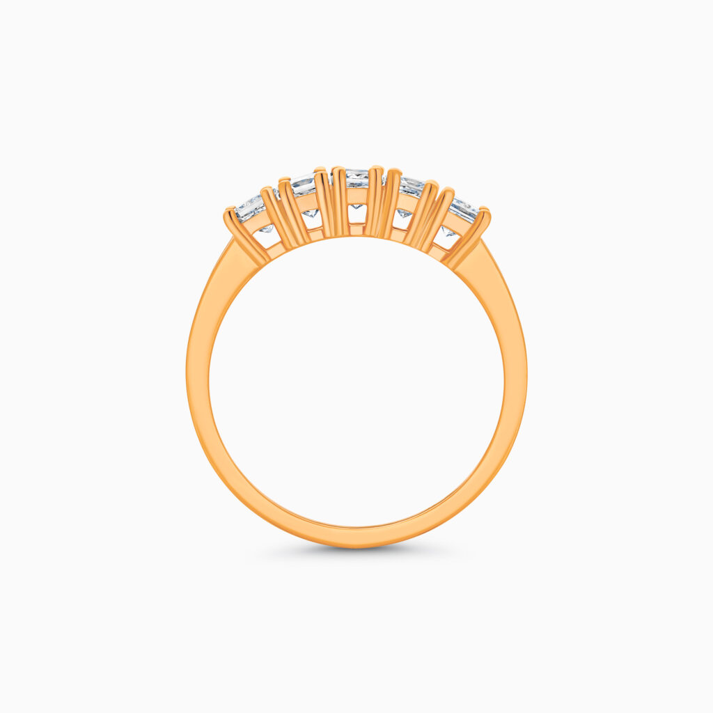 18K rose gold 5-stone diamond ring with princess cut diamonds