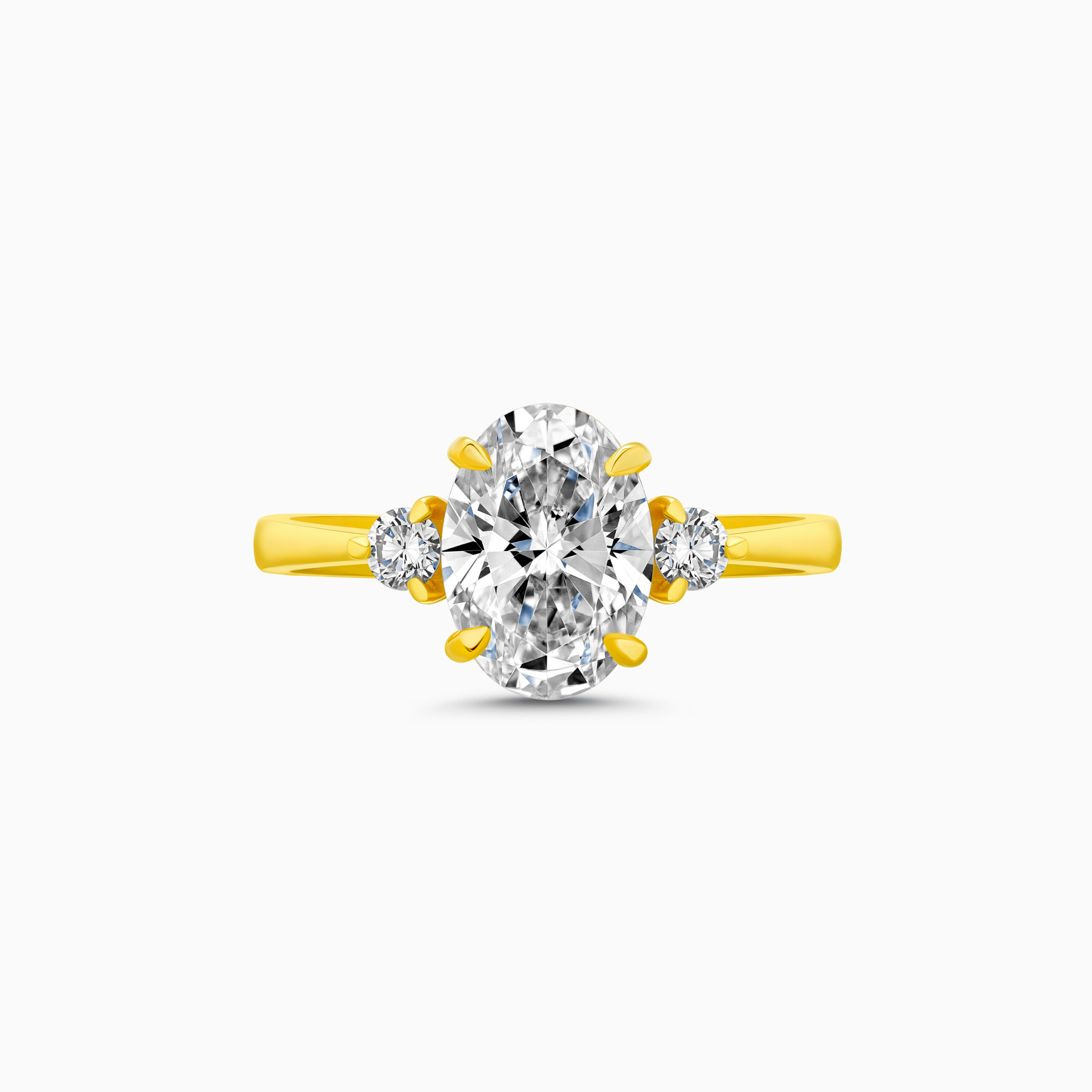 CHRN250167YG1 Yellow gold oval diamond trilogy ring, 2.07 carat lab-grown diamond