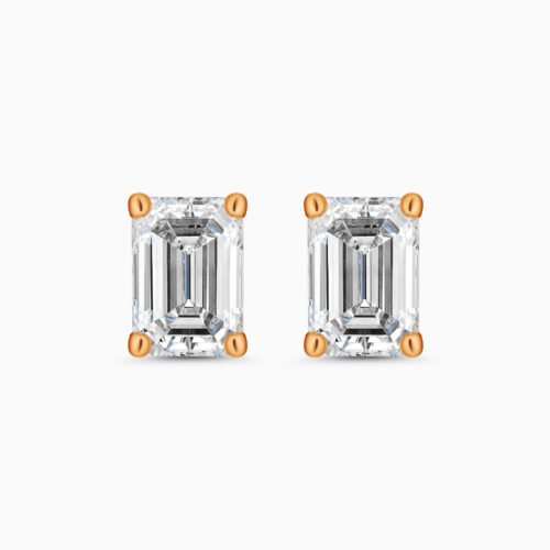 Rose gold emerald stud earrings, 1.86 carat lab-grown diamonds