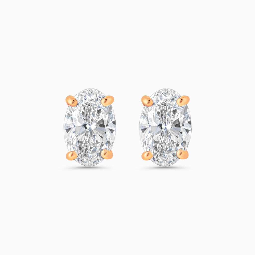 Rose gold oval diamond stud earrings, 2.08 carat lab-grown diamonds
