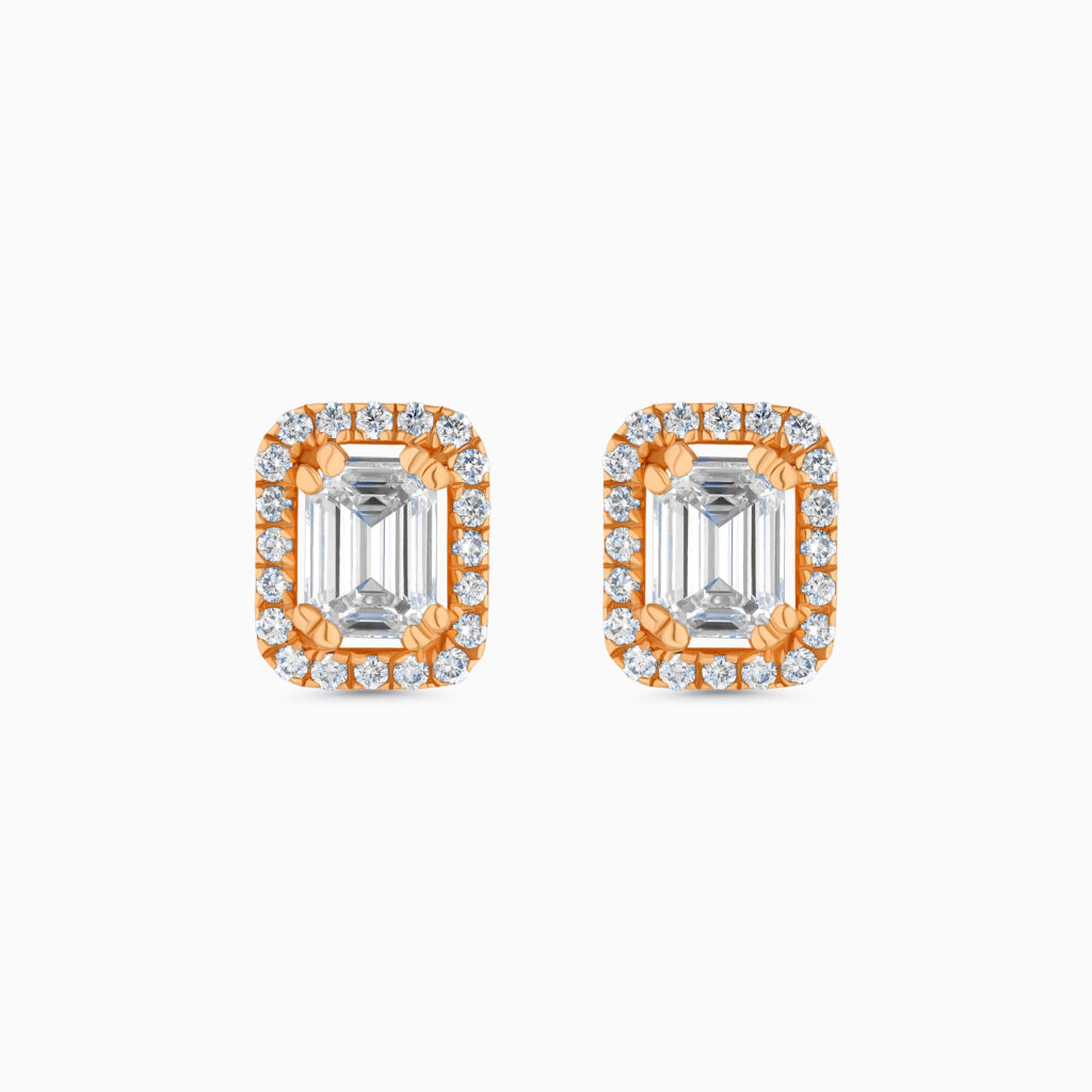 18k rose gold emerald diamond stud earrings