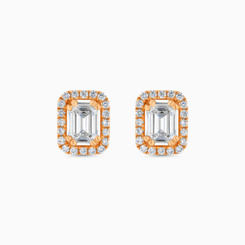18k rose gold emerald diamond stud earrings