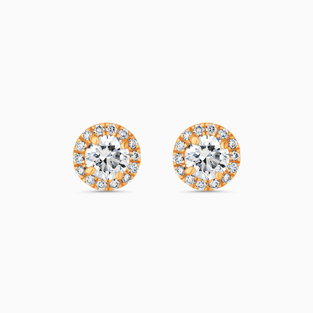 18K rose gold halo stud earrings with diamonds
