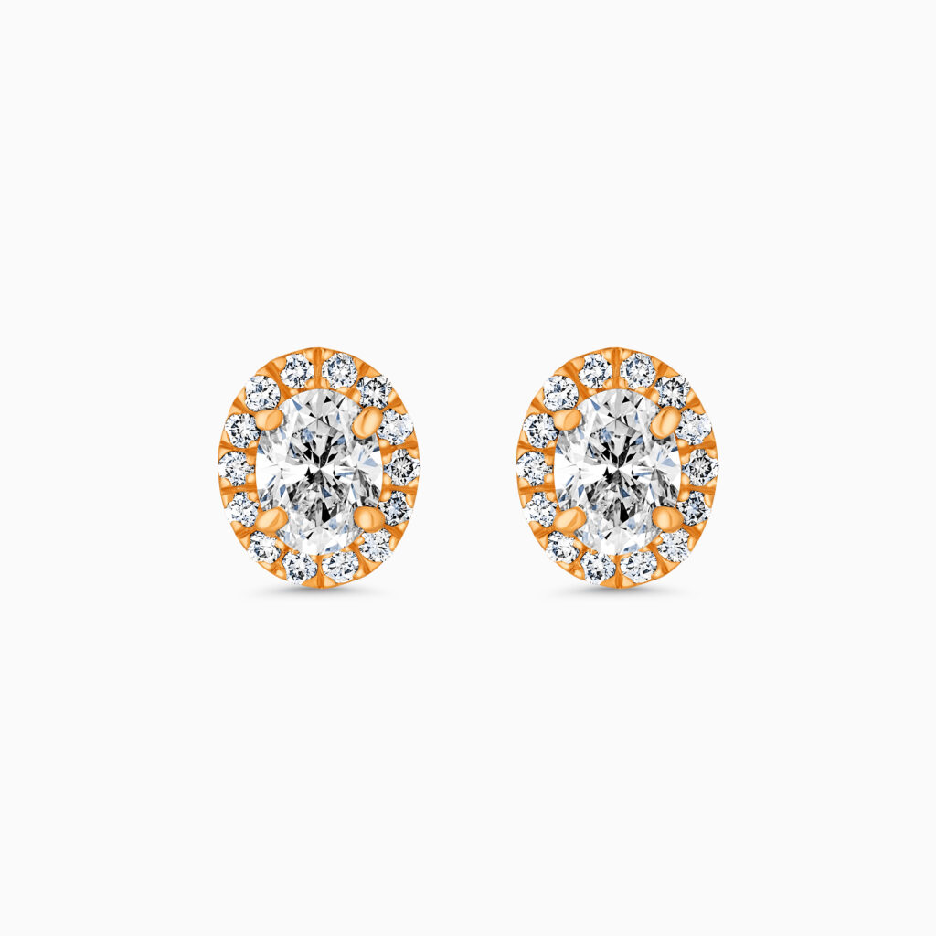 18K rose gold oval diamond halo stud earrings
