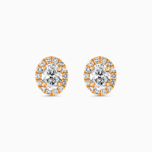 18K rose gold oval diamond halo stud earrings