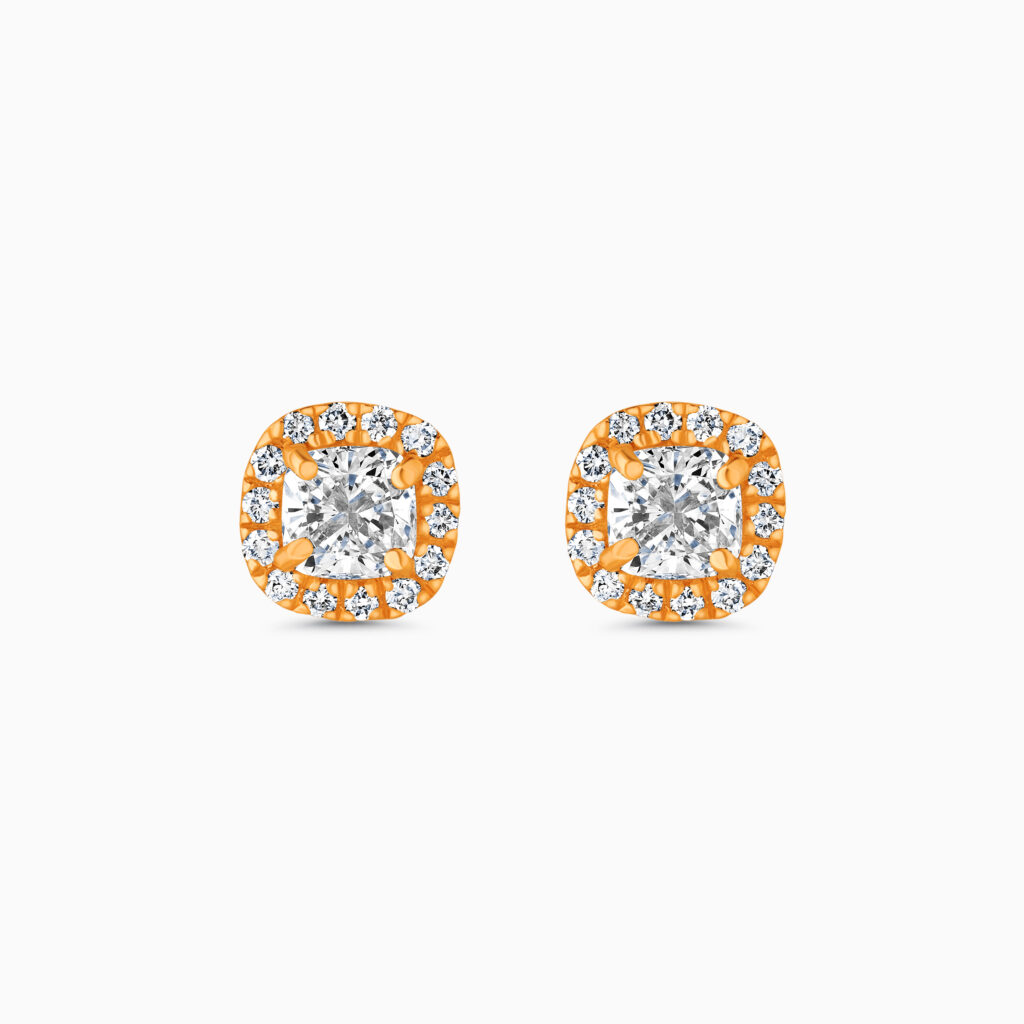 Rose gold halo diamond stud earrings, 0.74 carat lab-grown diamonds