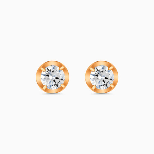 18K rose gold solitaire stud earrings with round diamonds