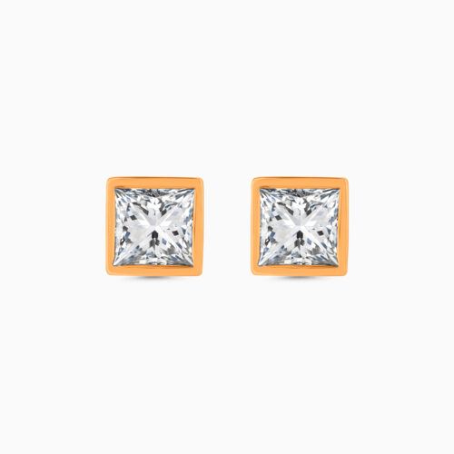 18K rose gold princess stud earrings in bezel setting