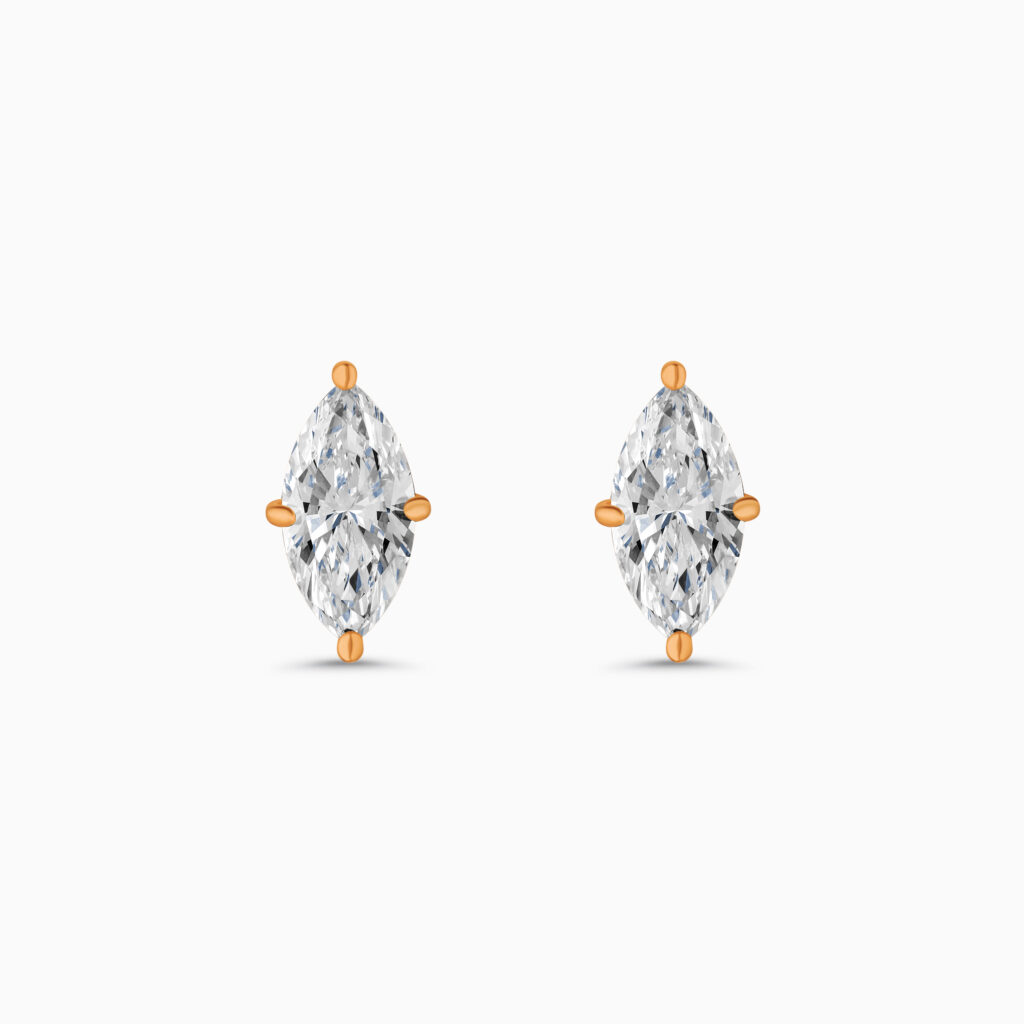Rose gold marquise diamond stud earrings, 1.01 carat lab-grown diamonds