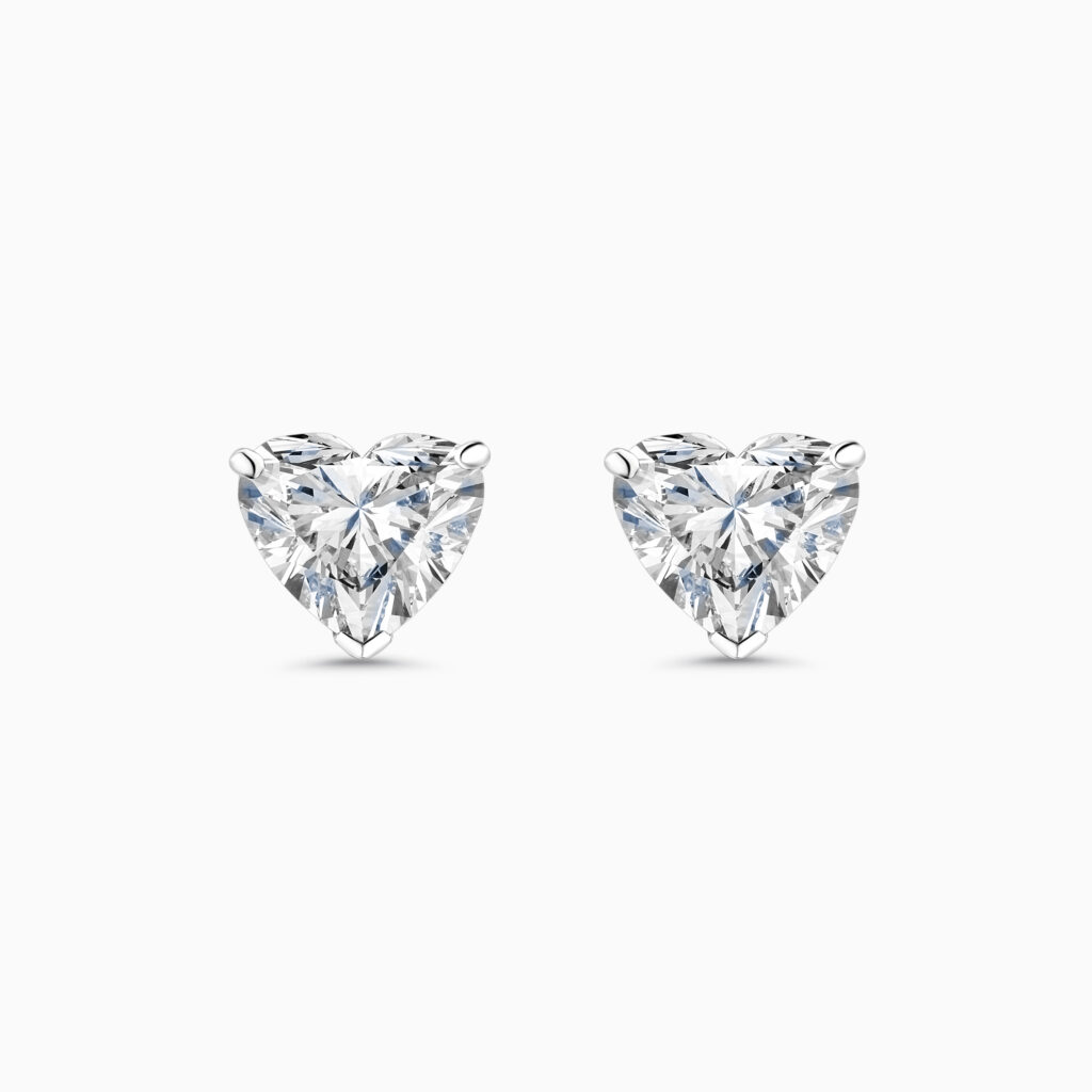 Heart-shaped diamond stud earrings in white gold