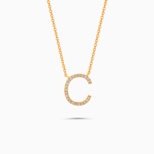 18K rose gold C initial pendant with diamonds