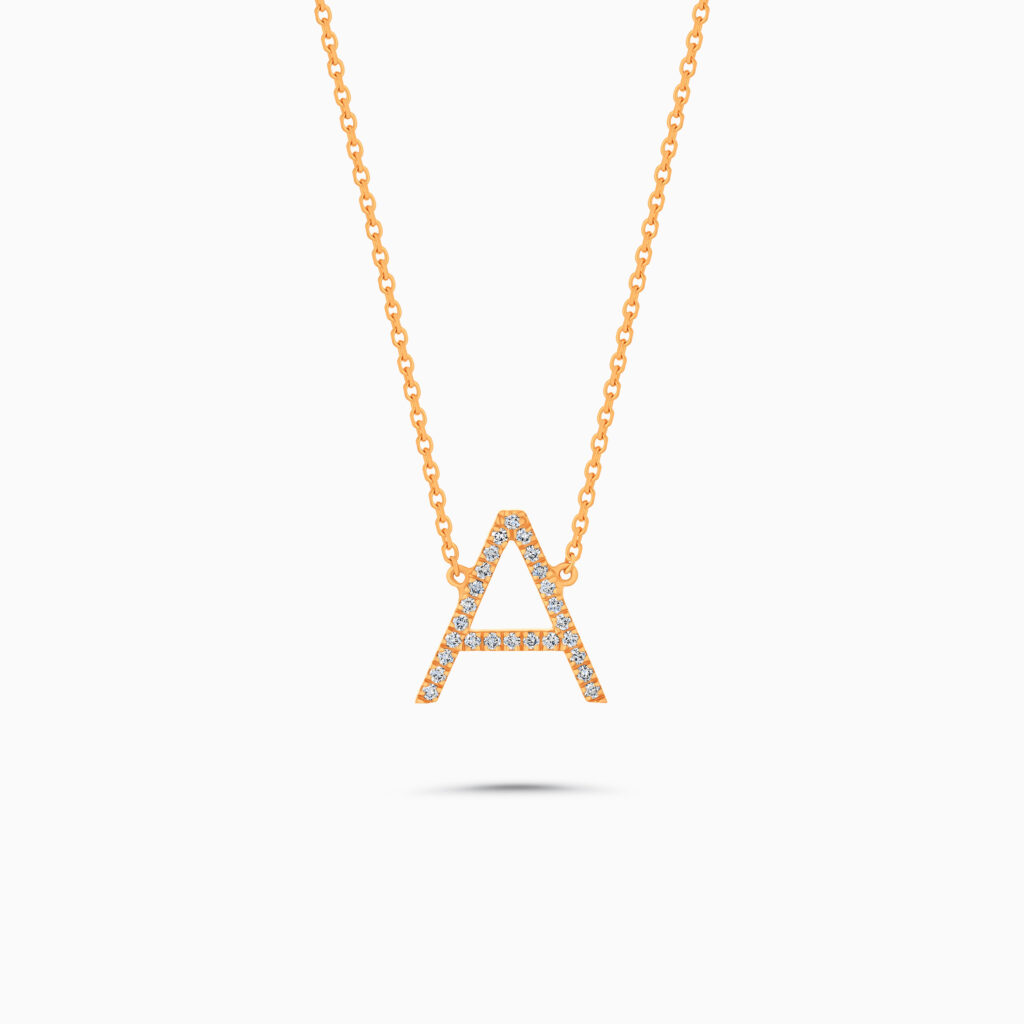 18k rose gold personalized A initial pendant