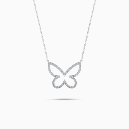 18K white gold butterfly diamond pendant necklace