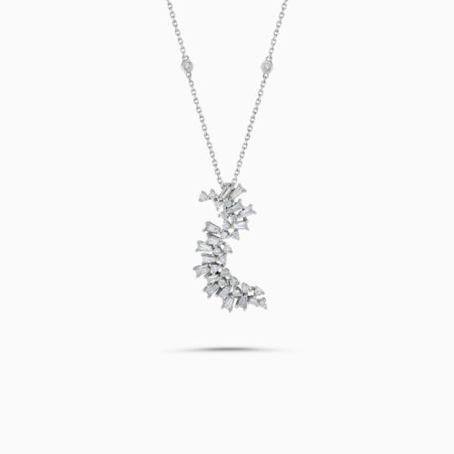 18K white gold cluster diamond necklace