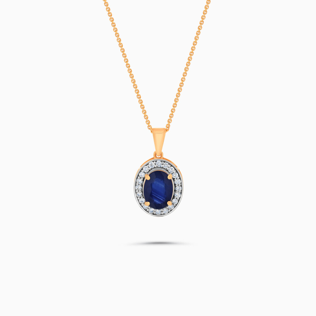 Rose gold blue sapphire pendant, 1.54 carat oval sapphire