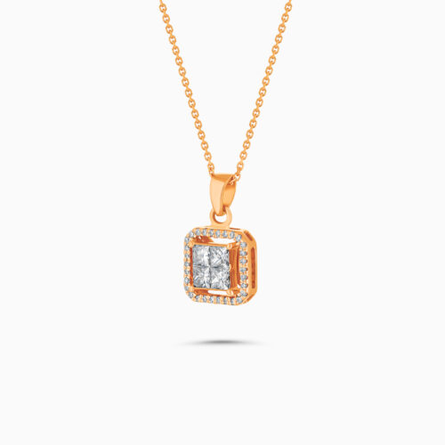 18K RG Halo Diamond Pendant with Princess Cut Center