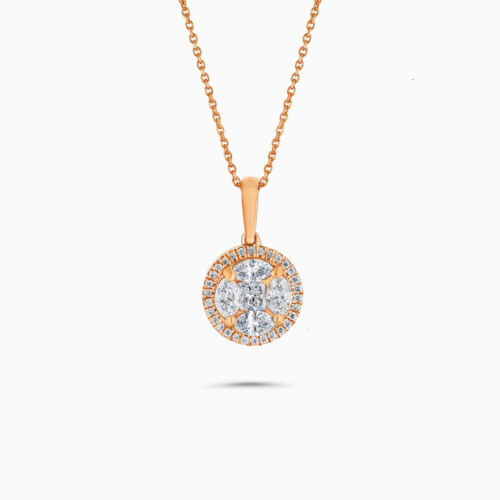 Rose gold halo solitaire pendant with diamonds