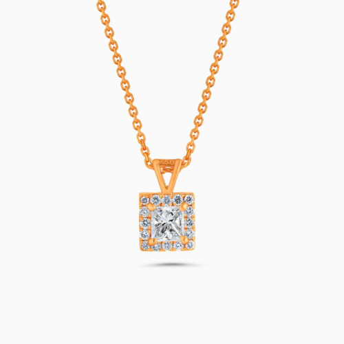 "18k rose gold princess cut diamond pendant "
