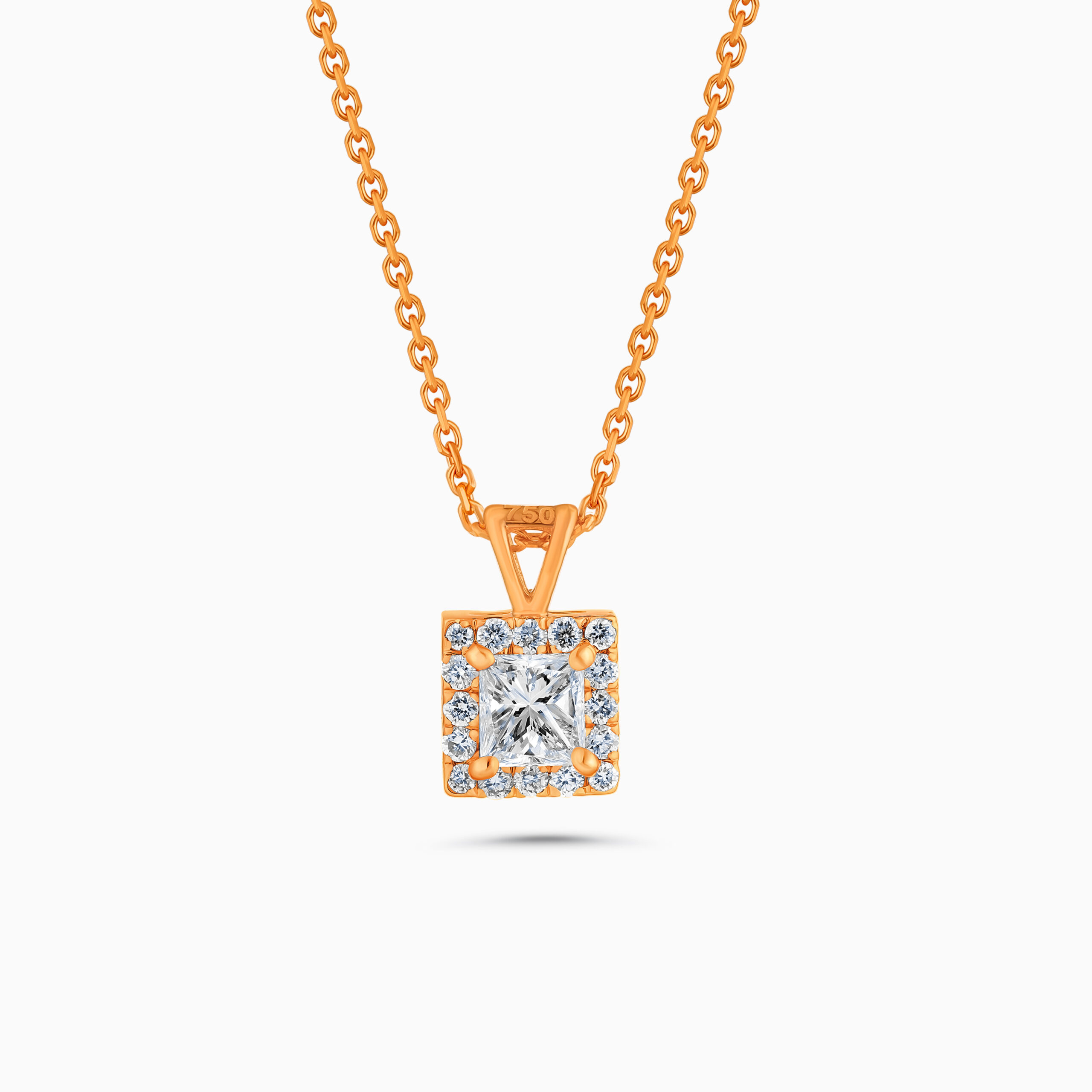 EHPN013663RG_1 "18k rose gold princess cut diamond pendant "