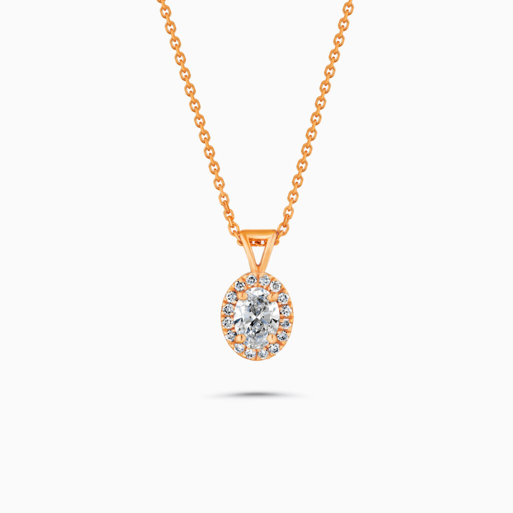 18k rose gold oval diamond pendant