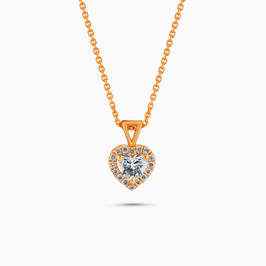 18k rose gold heart-shaped diamond pendant