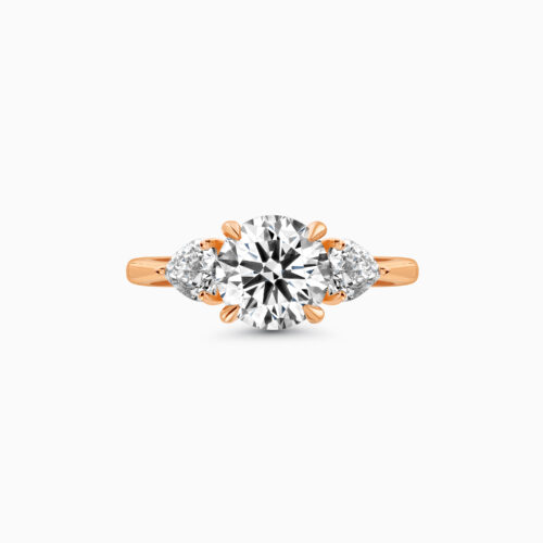 18K Trilogy Diamond Ring With Heart Accents