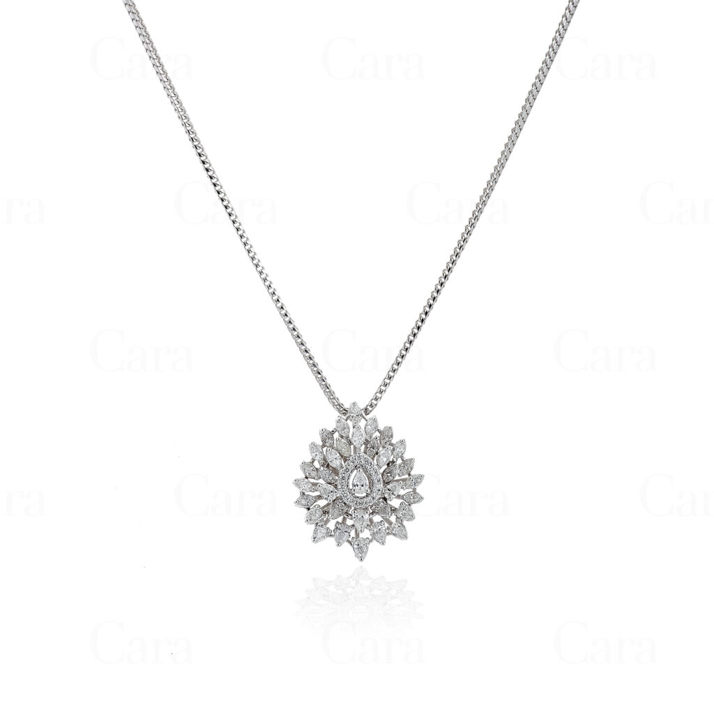 18K white gold diamond pendant with prong setting