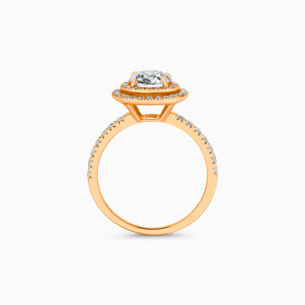 Rose gold double halo diamond ring, 1.2 carat lab-grown diamond