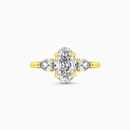 Oval Diamond Engagement Ring Pear Shape Side Stones In 18K
