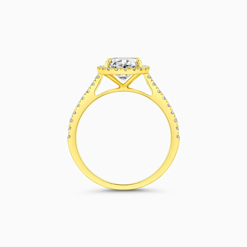Yellow gold oval halo diamond ring, 1.71 carat lab-grown diamond