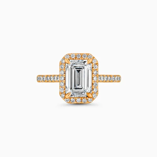 18K Emerald Cut Halo Diamond Ring